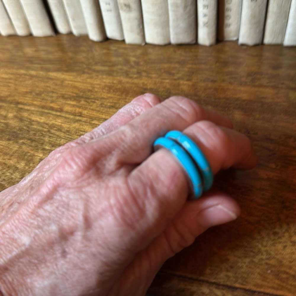 TWO Gorgeous Turquoise and Sterling Silver Stacking Ring Guards size 7 1/4 - Picture 4 of 6